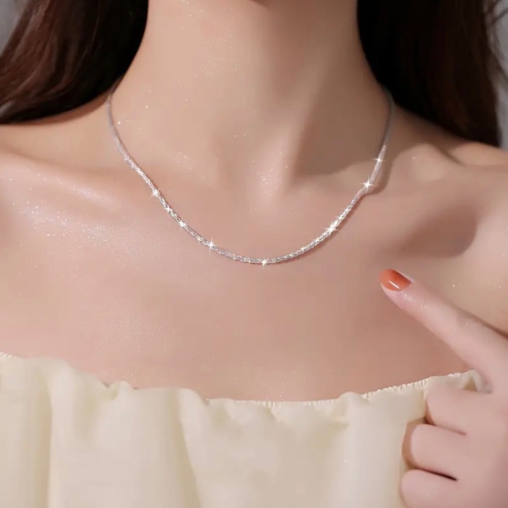 Sparkling Minimalist Silver Plated Chain Necklace Elegant Jewelry Gift 17.7 - Picture 3 of 11